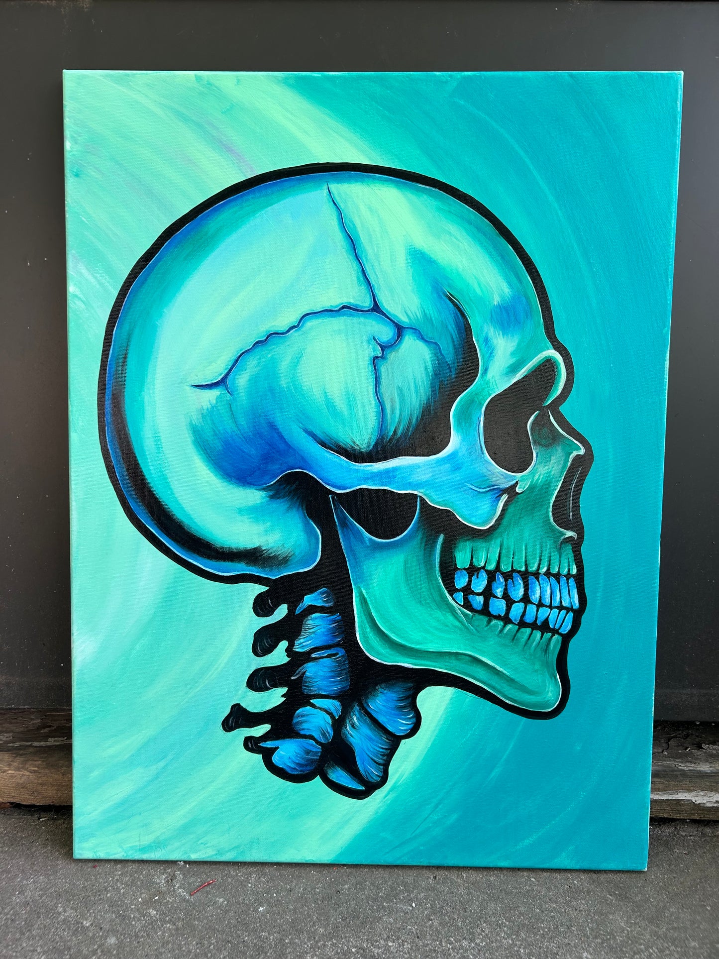 Original green and blue skull